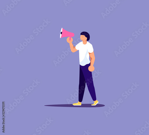 Young business with megaphone