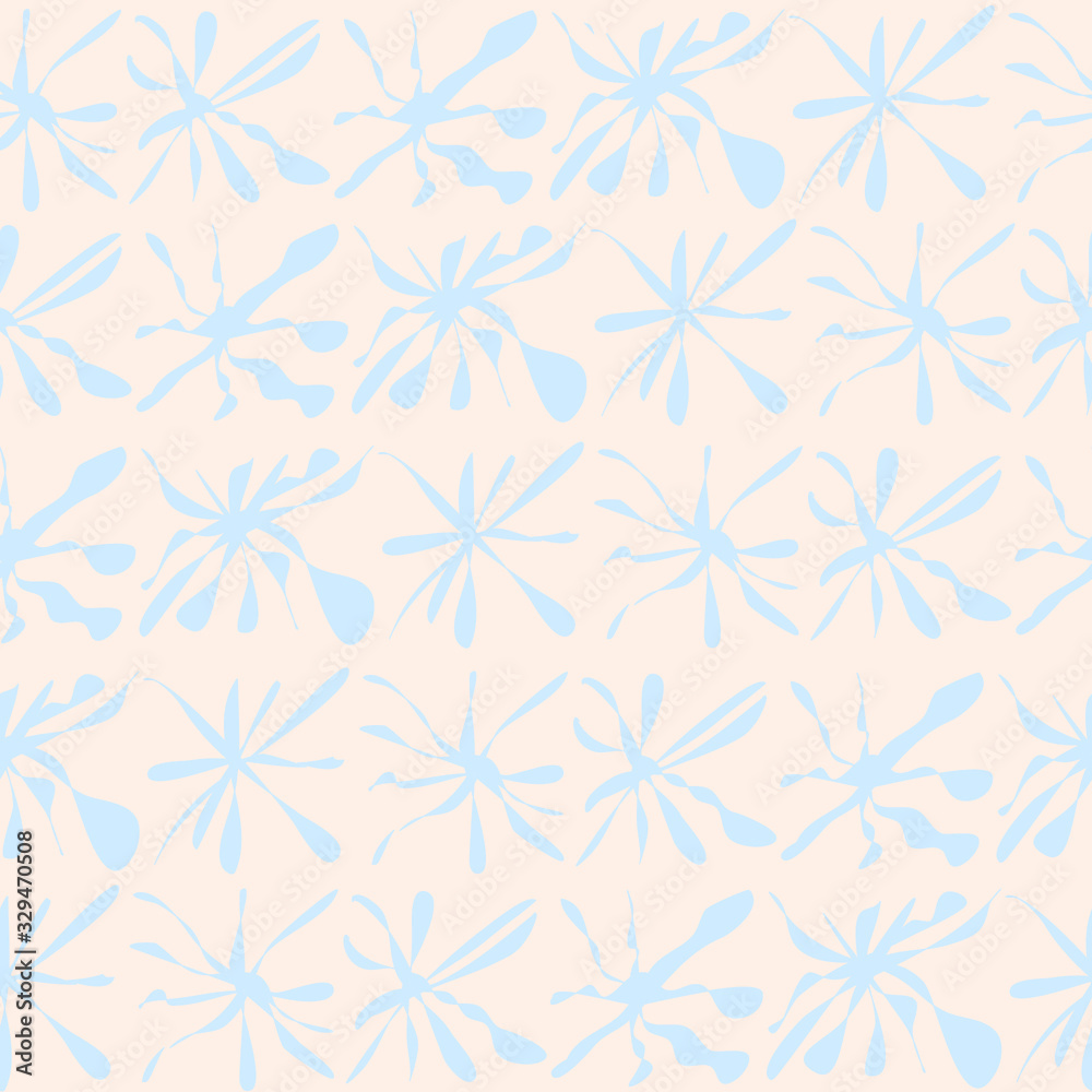 abstract figures in the form of light blue flowers on a light brown background, vector, vintage seamless pattern