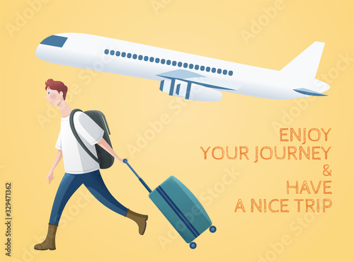 Boy traveling through airplane