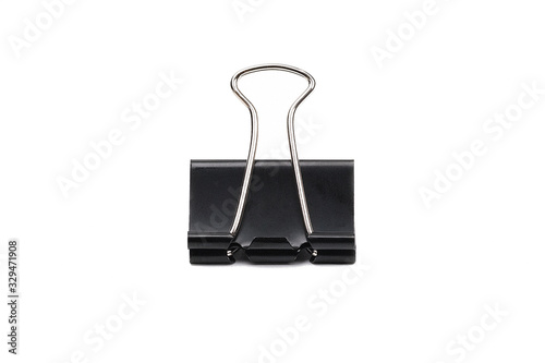   Black metal clip, Black paper clip isolated on white background,.