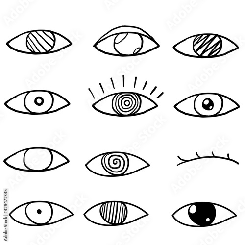 hand drawn Outline eye icons. Open and closed eyes images, sleeping eye shapes with eyelash, vector supervision and searching signs doodle
