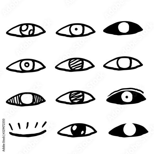 hand drawn Outline eye icons. Open and closed eyes images, sleeping eye shapes with eyelash, vector supervision and searching signs doodle