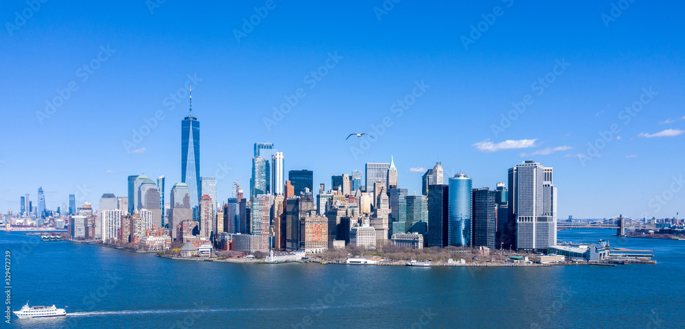 Aerial view of Manhattan with battery park waterfront, New York