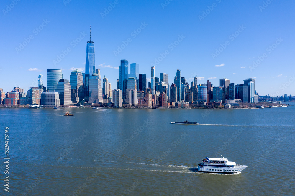 Fototapeta premium Aerial view of Manhattan with battery park waterfront, New York