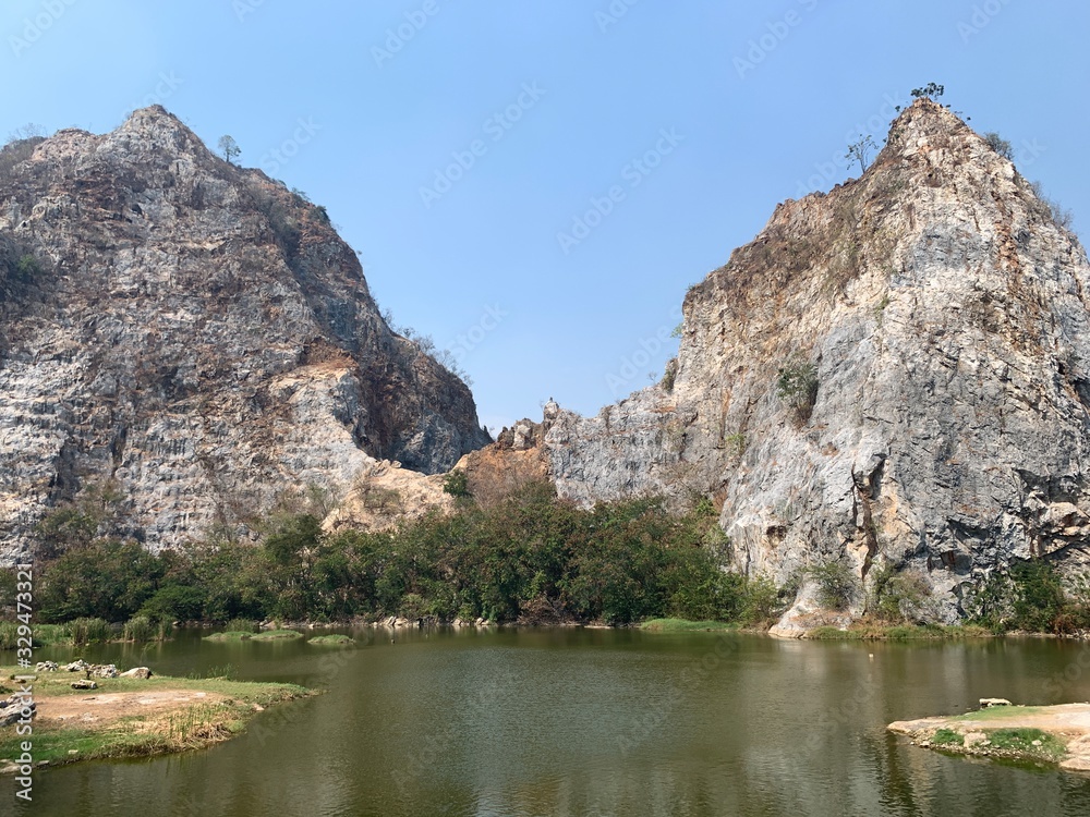 Khao Ngu Stone Park is a series of small limestone mountains located in Ratchaburi, Thailand