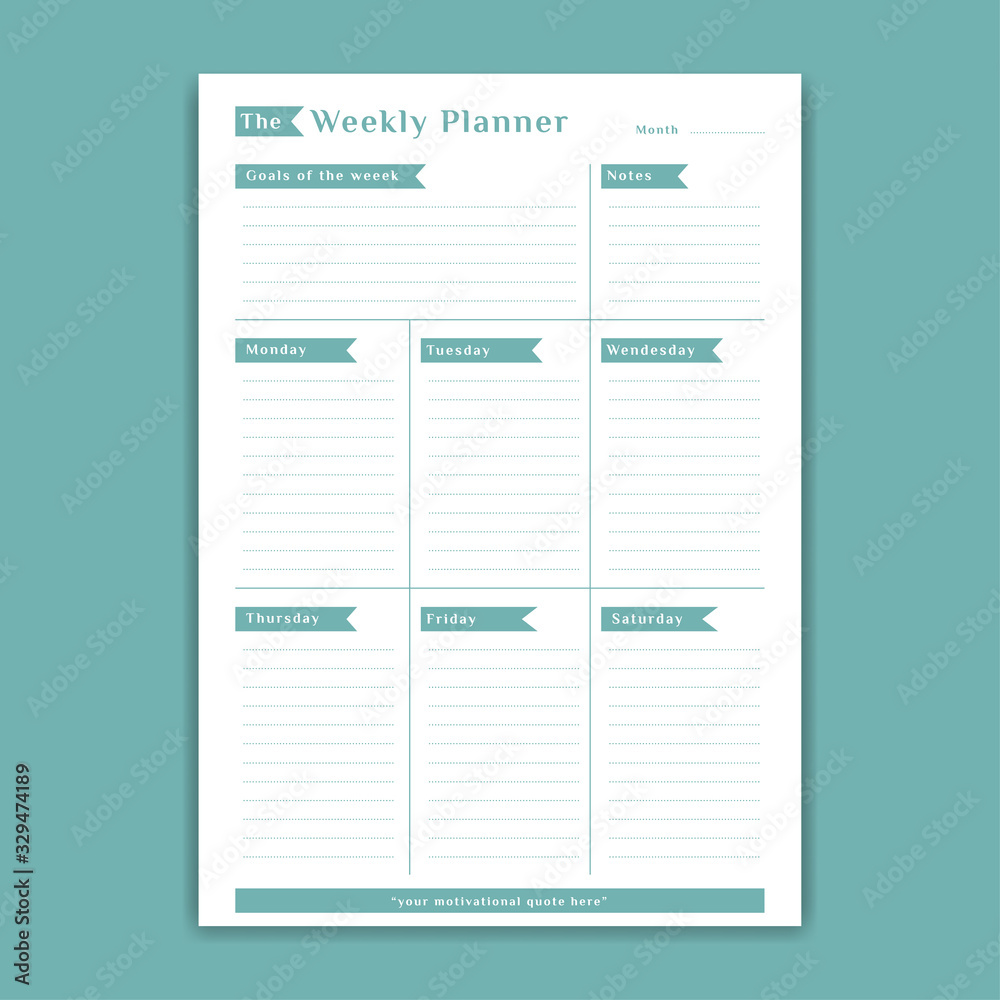 Green weekly planner schedule template monday to saturday with notes and  week goals list simple table style Stock Vector | Adobe Stock