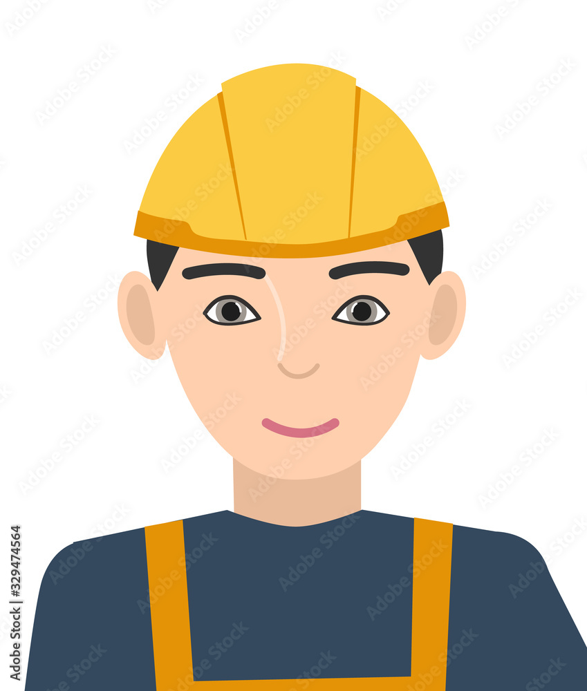Construction worker in work uniform and hard hat. Avatar, portrait of a man. Isolated on a white background. Vector illustration. Construction worker in work uniform and hard hat. Avatar, portrait of a man. Isolated on a white background. Vector illustration.