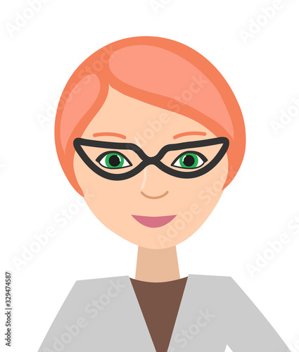 Avatar, portrait of a woman in glasses and business clothes. Isolated on a white background. Flat design. Vector illustration.