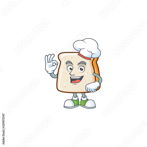 A picture of slice of bread cartoon character wearing white chef hat