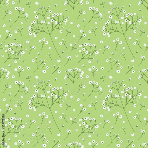 white flowers, baby's breath, Gypsophila flowers seamless pattern background. Doodle summer floral pattern background. hand drawn flower cluster background. Great for wallpaper, textile, fabric.