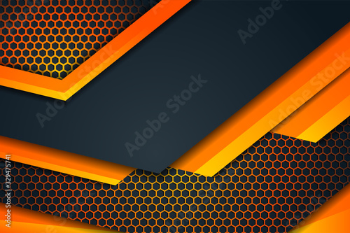 Abstract 3d rendering of futuristic surface with hexagons. Polygonal Black background. Modern abstract tech orange wallpaper. Futuristic technology design, with box hexagonal patterns.