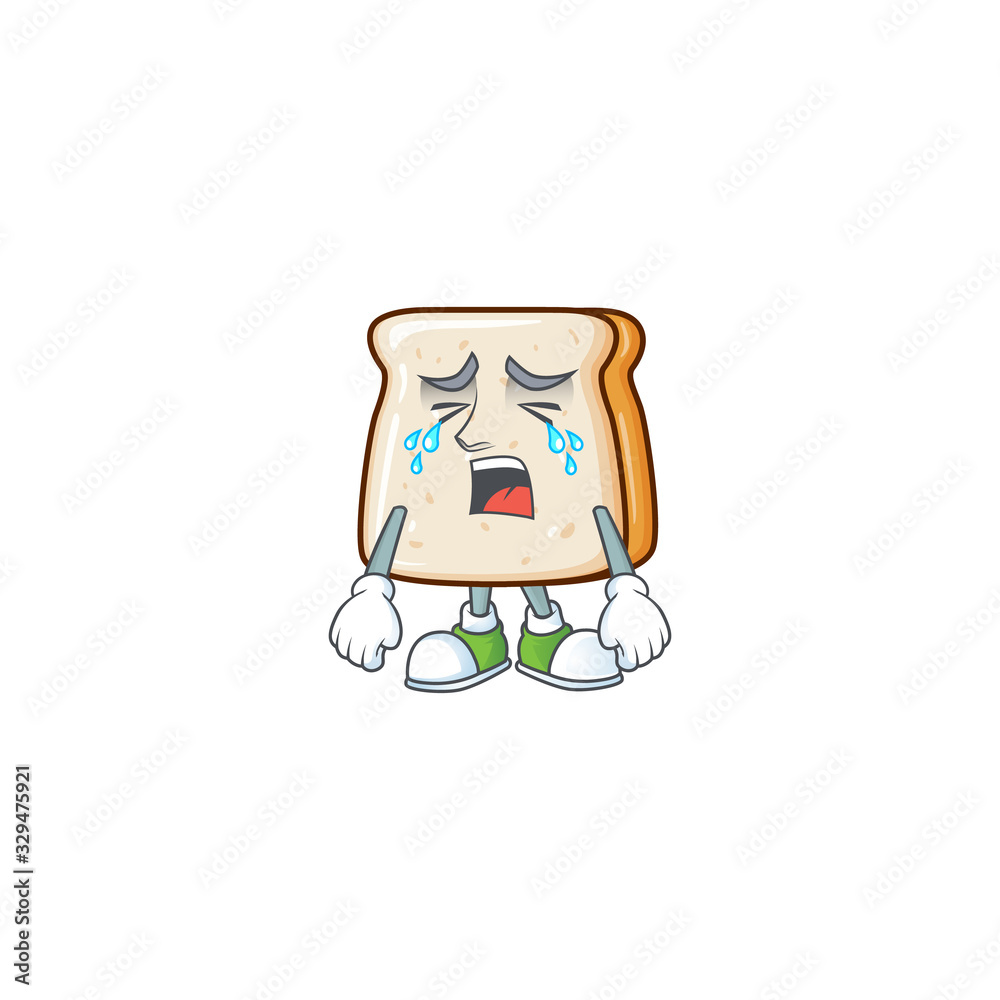 A Crying face of slice of bread cartoon character design