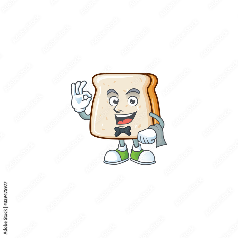 A character of slice of bread waiter working in the restaurant