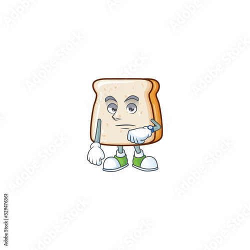 A cartoon icon of slice of bread with waiting gesture