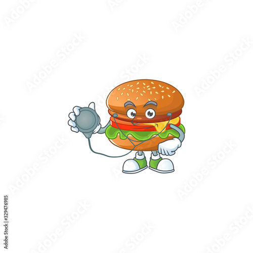 A cartoon character of hamburger Doctor using tools
