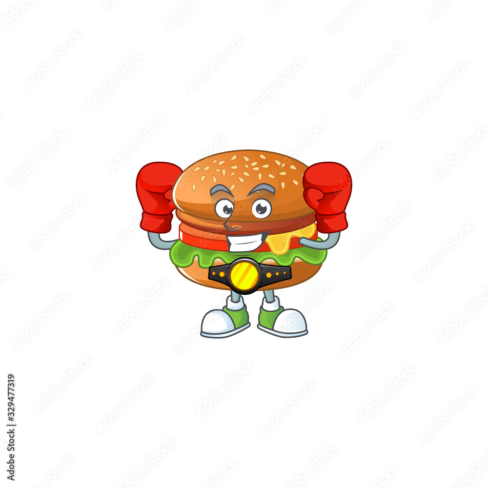 A sporty boxing of hamburger mascot design style A sporty boxing of hamburger mascot design style