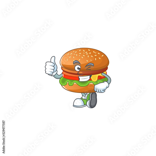 Hamburger cartoon character making Thumbs up finger
