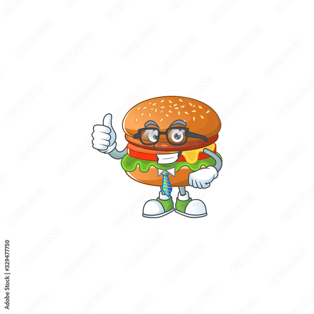 Hamburger successful Businessman cartoon design with glasses and tie