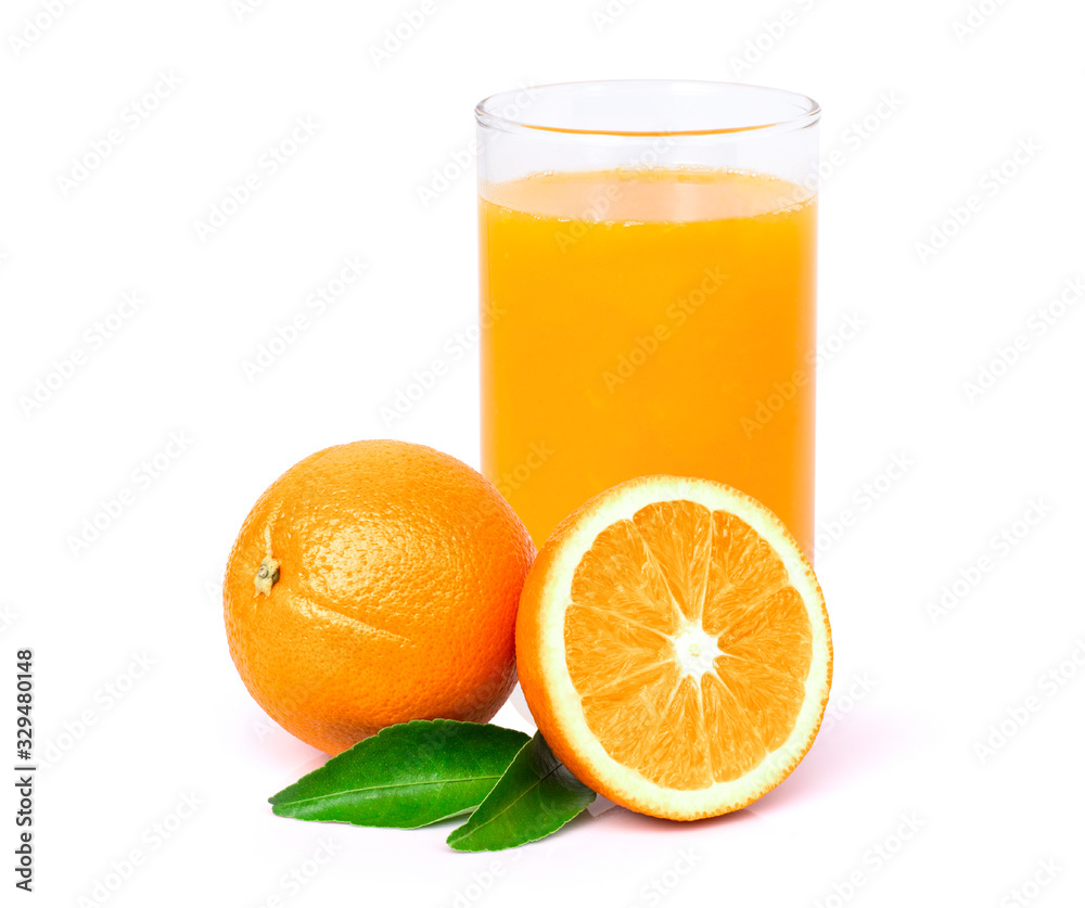 glass of 100% concentrated orange juice isolated on white background . glass of 100% concentrated orange juice isolated on white background .