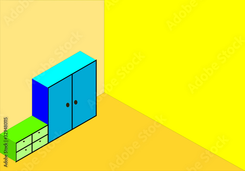 vector The room is empty, bright colors,complete with furniture cabinets. empty copy spece