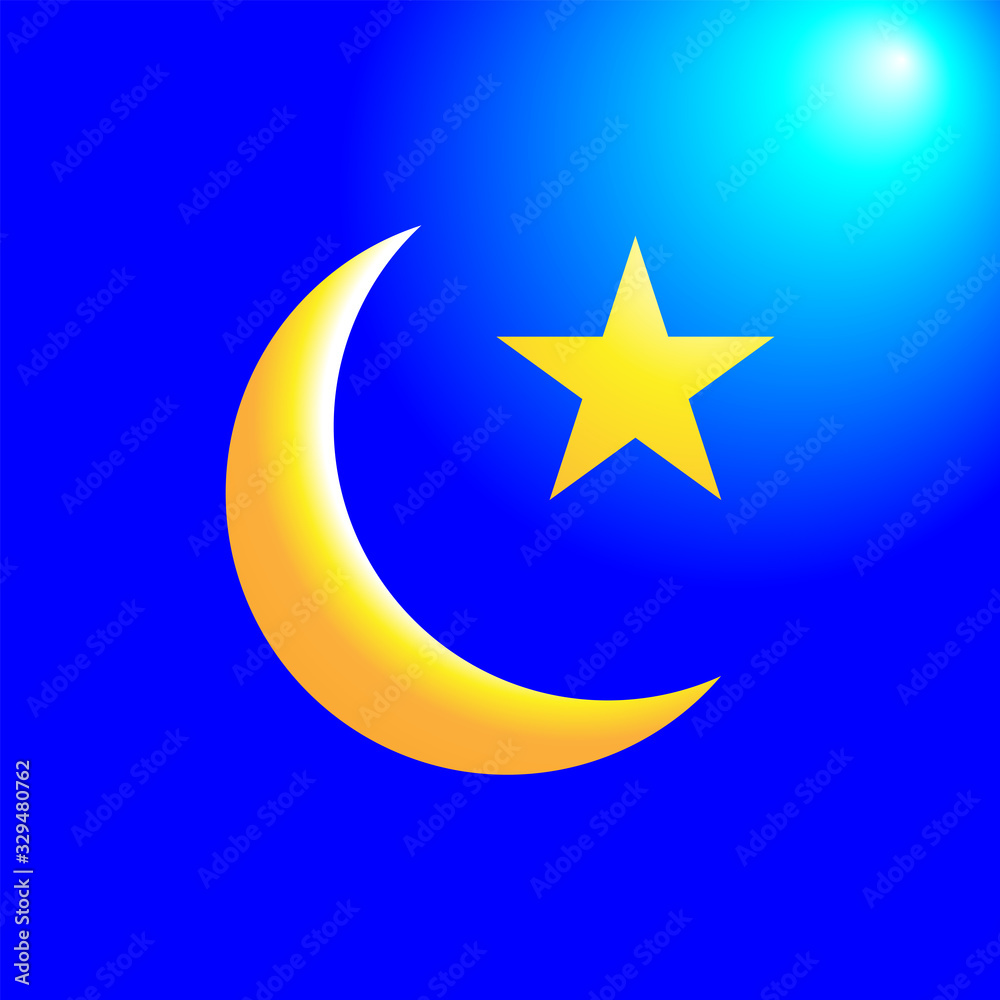 Crescent moon and star with background Crescent moon and star with background
