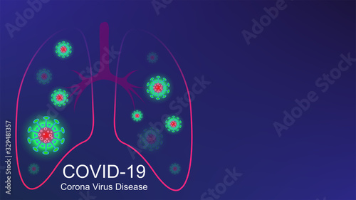 Coronavirus COVID-19 outbreak and coronaviruses influenza blue background. Human lungs. Magnifier. Coronavirus 2019-nCoV. Pandemic medical health risk, immunology, virology, epidemiology concept. 