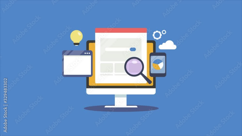 Seo optimization, website traffic monitoring, data analysis, search marketing report, internet technology concept. - 2d animation, video clip. Seo optimization, website traffic monitoring, data analysis, search marketing report, internet technology concept. - 2d animation, video clip.