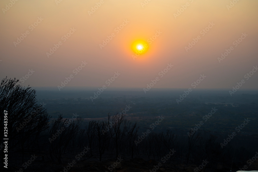 Smoke from Bush Fires on Sunset - Australia 