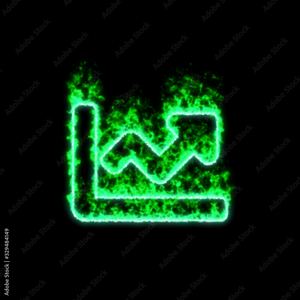 The symbol chart line burns in green fire The symbol chart line burns in green fire