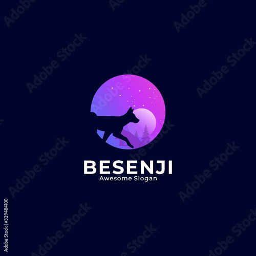 Vector Logo Illustration Dog with Night Negative space Style.