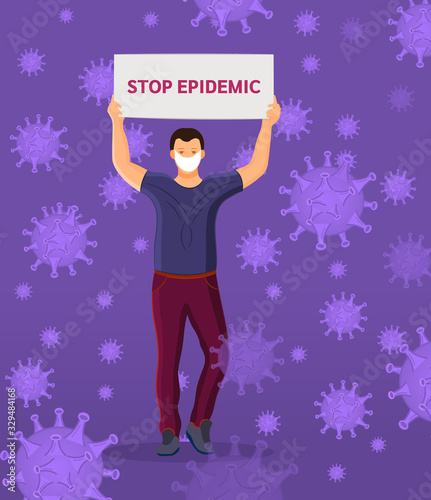 People man in medical masks with placards with stop epidemic. Coronavirus in China. New Wuhan coronavirus 2019-nCoV covid-19. Concept of quarantine chinese virus coronavirus epidemic vector