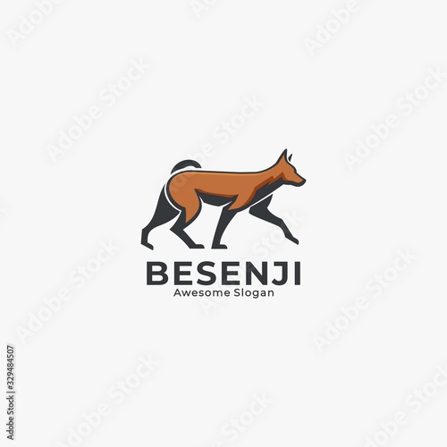 Vector Logo Illustration Dog Walking Mascot Cartoon Style.