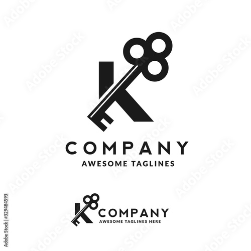 Luxury initial letter K and key monogram color logo vector