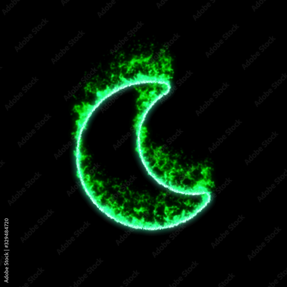 The symbol moon burns in green fire The symbol moon burns in green fire