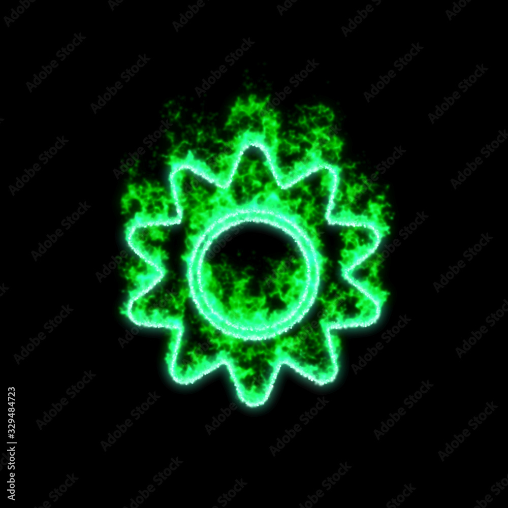 The symbol sun burns in green fire The symbol sun burns in green fire