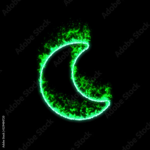 The symbol moon burns in green fire