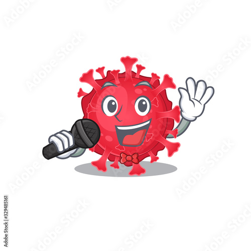 Cute coronavirus substance sings a song with a microphone