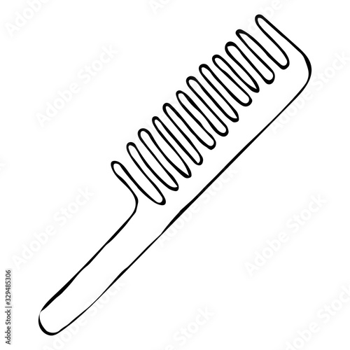 Wooden comb in doodle style isolated on white background. Hand drawn sketch.