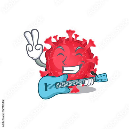 Supper cool coronavirus substance cartoon playing a guitar
