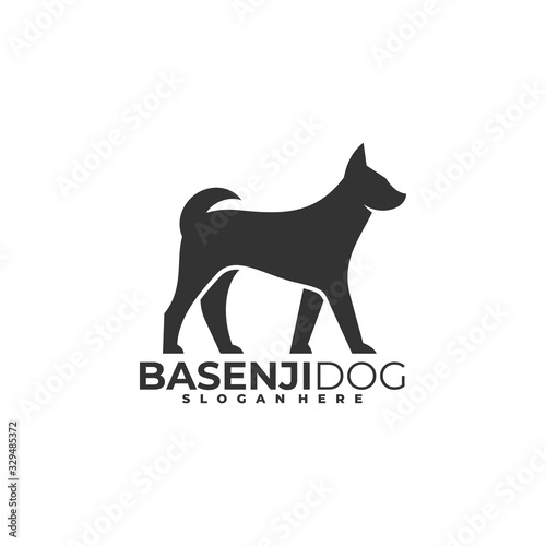 Vector Logo Illustration Dog Walking Silhouette Style.