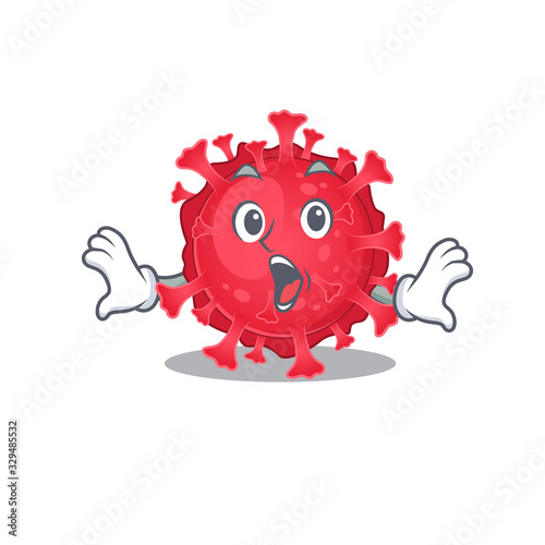 A cartoon character of Coronavirus substance making a surprised gesture