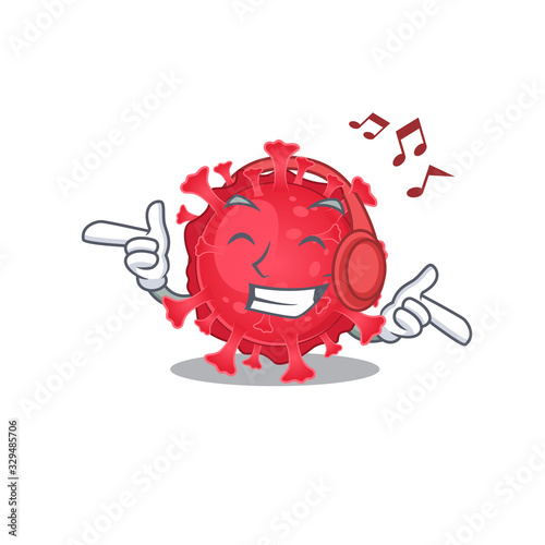 enjoying music coronavirus substance cartoon mascot design
