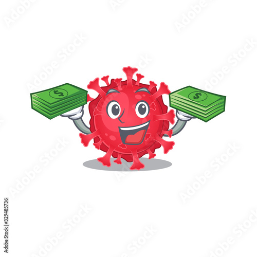 happy face coronavirus substance character having money on hands