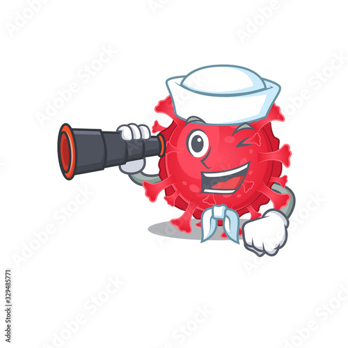 Coronavirus substance in Sailor cartoon character design with binocular