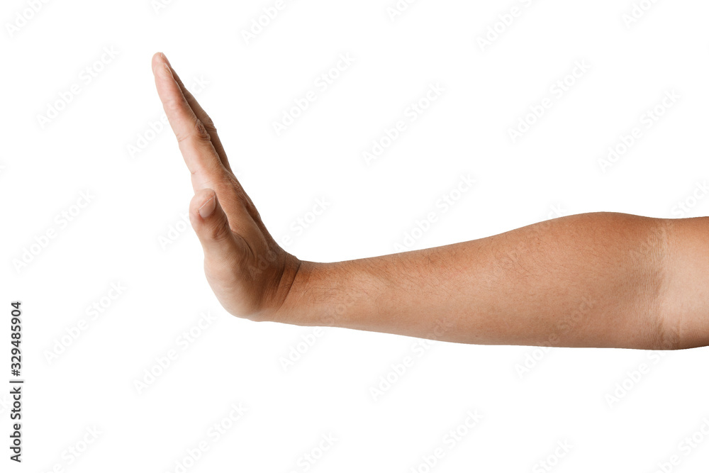 Male Asian hand gestures isolated over the white background. Touch Action. Pushing. Male Asian hand gestures isolated over the white background. Touch Action. Pushing.