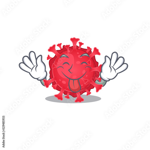 Funny face coronavirus substance mascot design style with tongue out