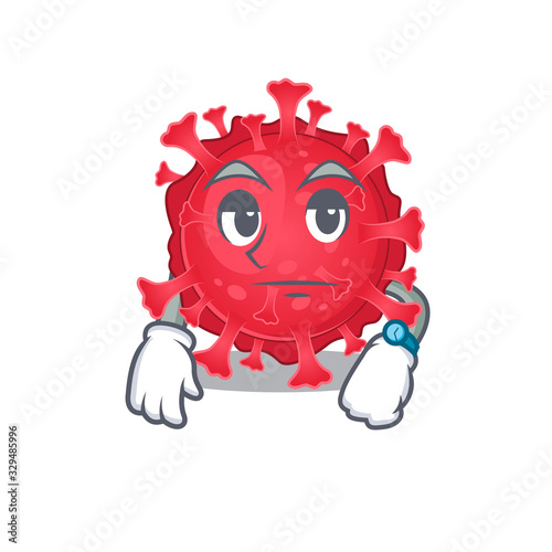 Coronavirus substance on waiting gesture mascot design style