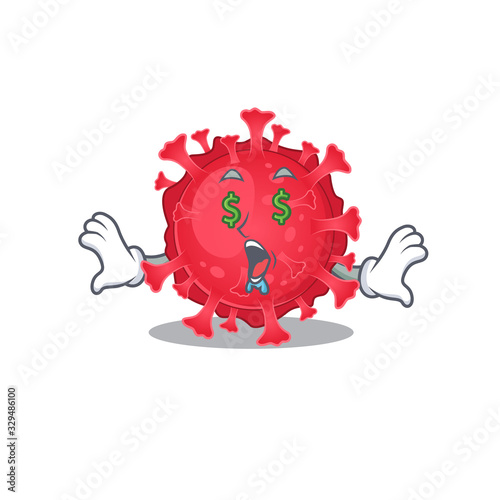 Rich coronavirus substance with Money eye mascot character style