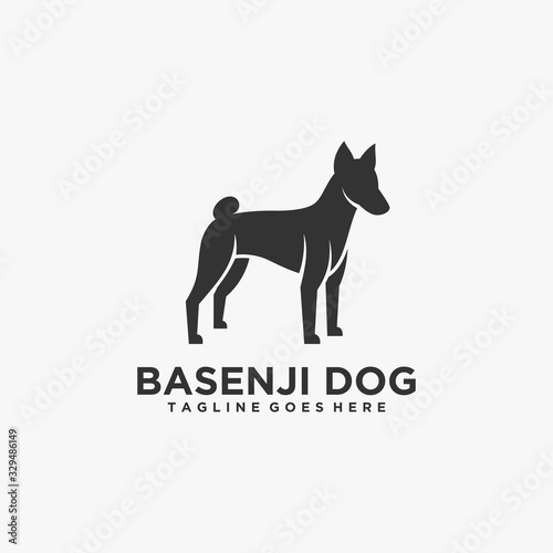 Vector Logo Illustration Dog Pose Silhouette Style.