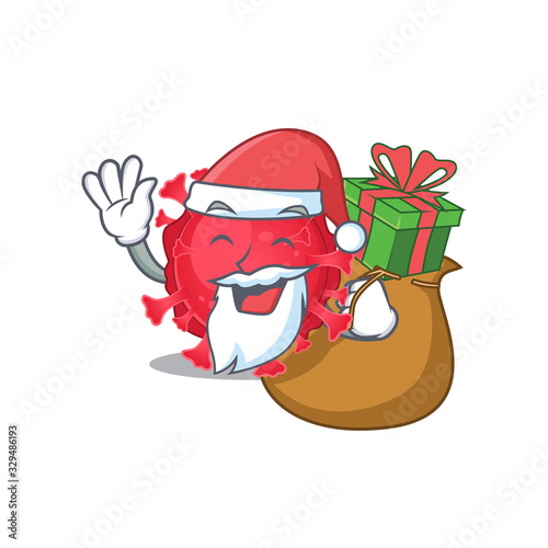 Santa coronavirus substance Cartoon character design with box of gift